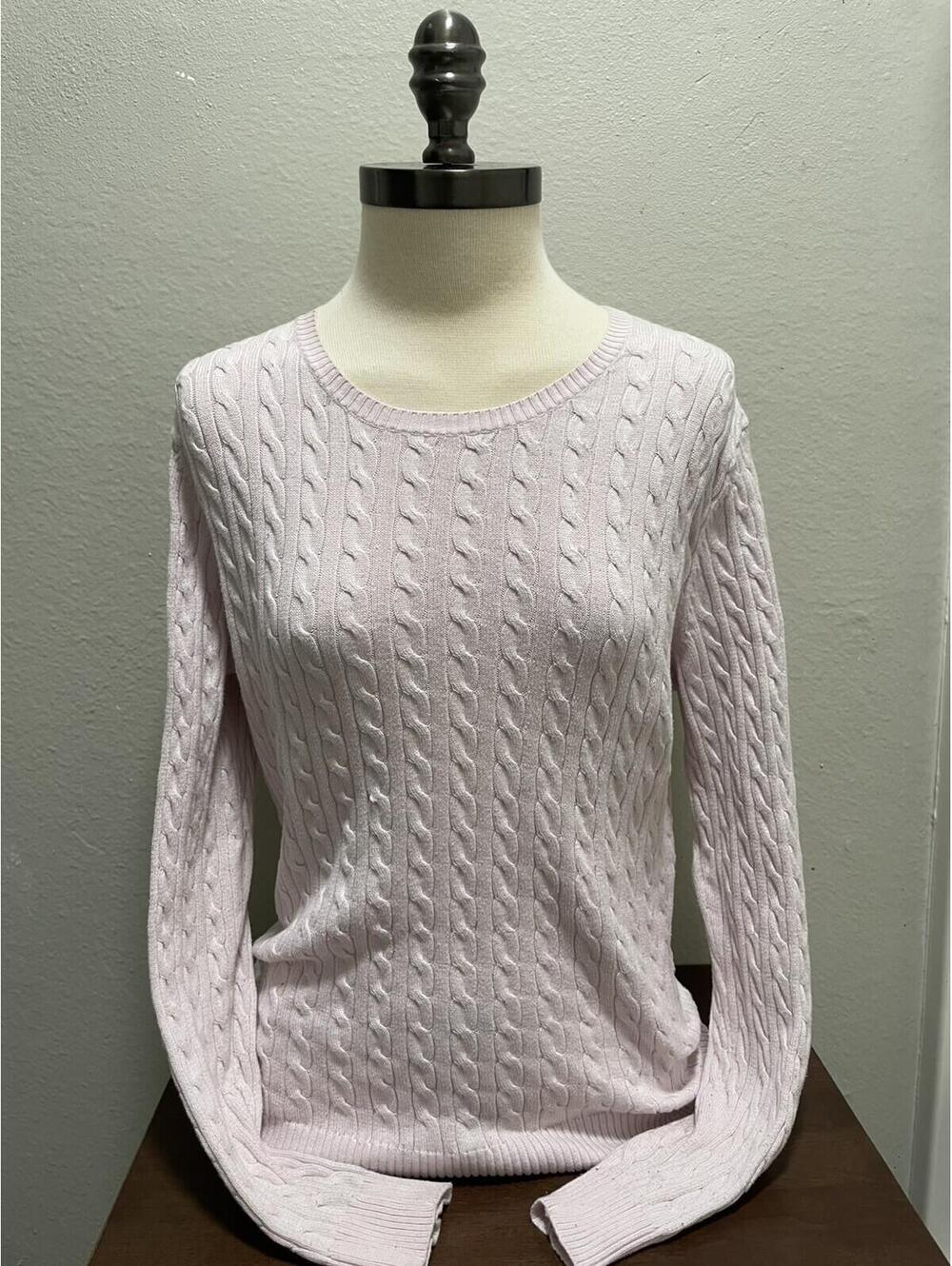 Sutton Studio Pink Cable Knit Sweater Supima Cotton Womens L
